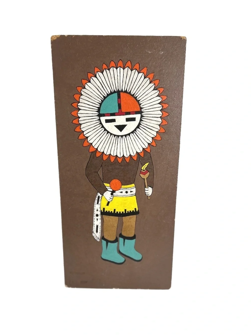 Vintage Tawa The Sun Kachina Painted Wooden Plaque 1977-1978